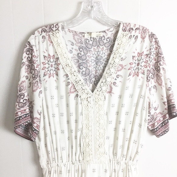 Parallel Skies MIDI Dress Pink & White Size L Crochet Front - Picture 2 of 5